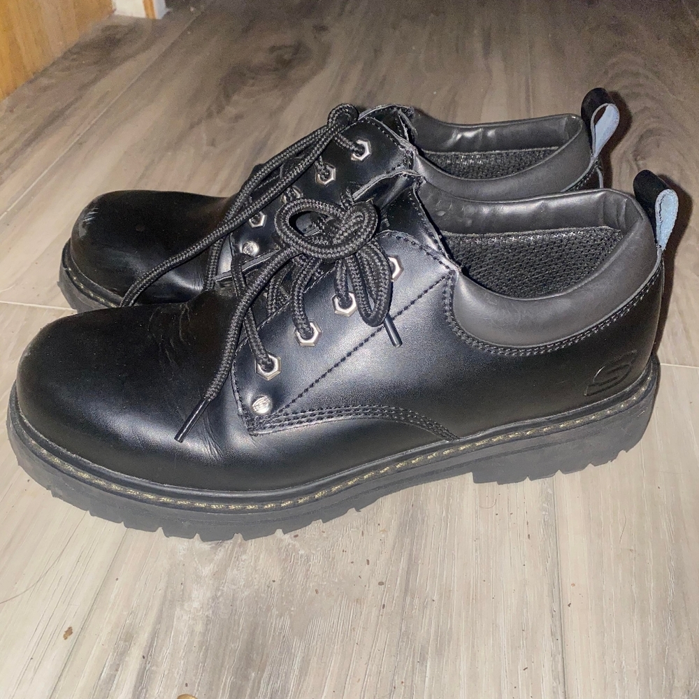 SKETCHERS Y2K Chunky Mens Lace Up leather Black Dress Casual Shoes Size 9